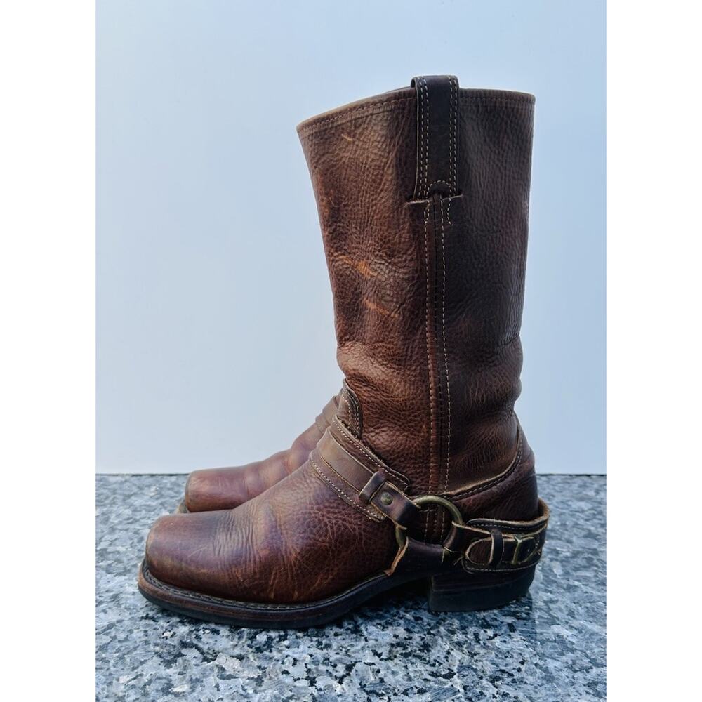 Frye Vintage Brown Leather Harness Boots Women’s Size 8 M Motorcycle Western - Picture 3 of 16